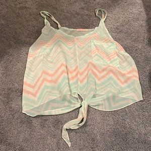 Coral and teal blouse